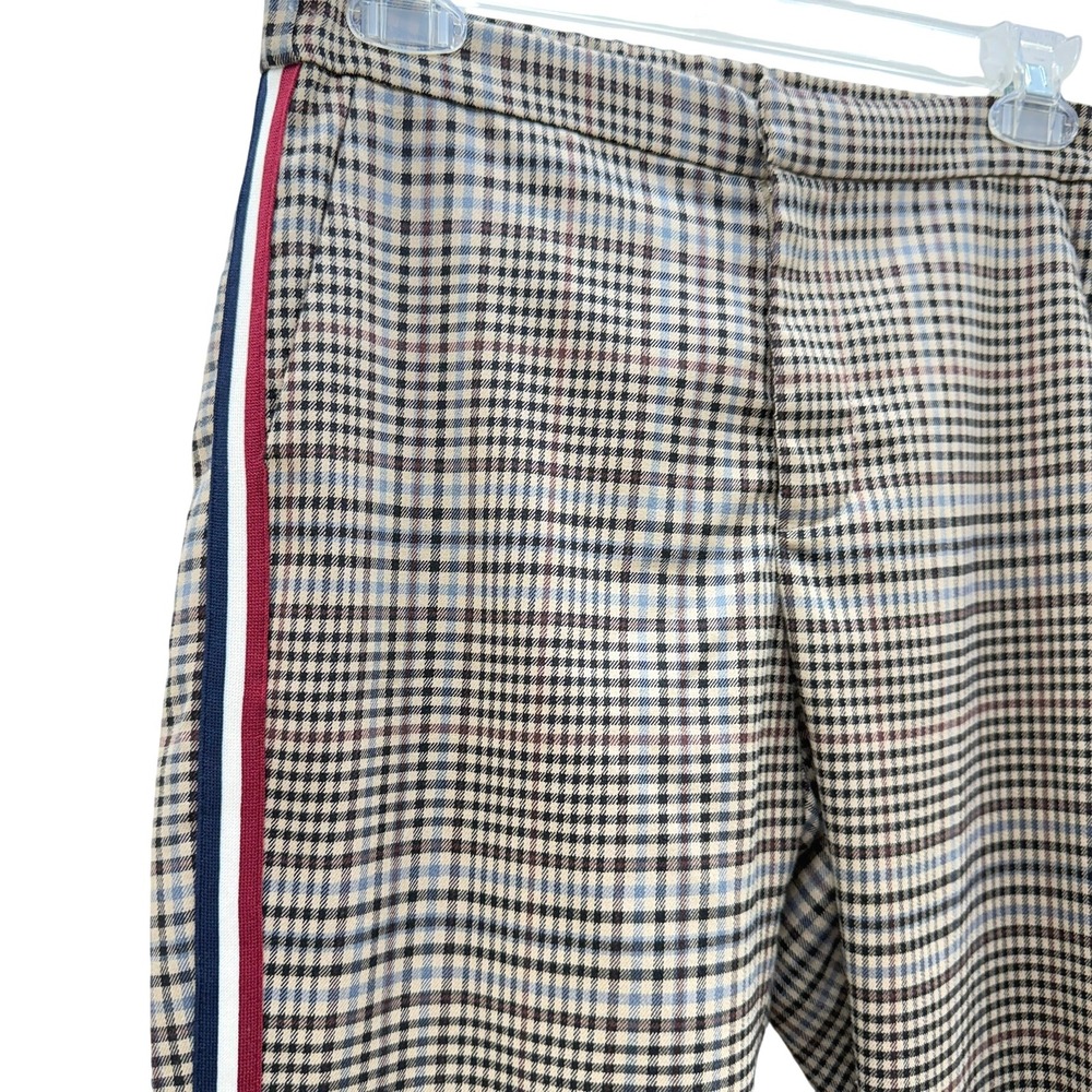 BB Dakota Plaid Side-Stripe Trousers in Tan, Navy & Red